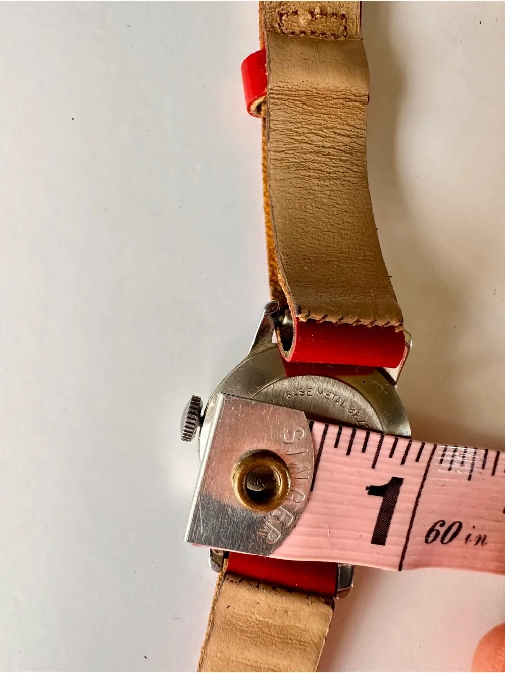 Vintage 1950s Ingersoll Mickey Mouse Hand Wind Kids Watch Disney Red Strap AS IS